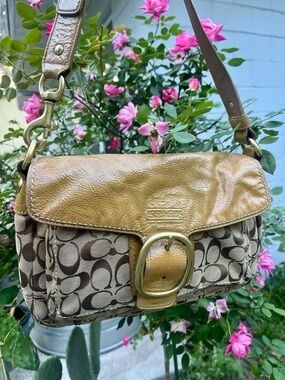 The Coach Bleeker Signature Buckle Flap Leather Satchel Shoulder Bag